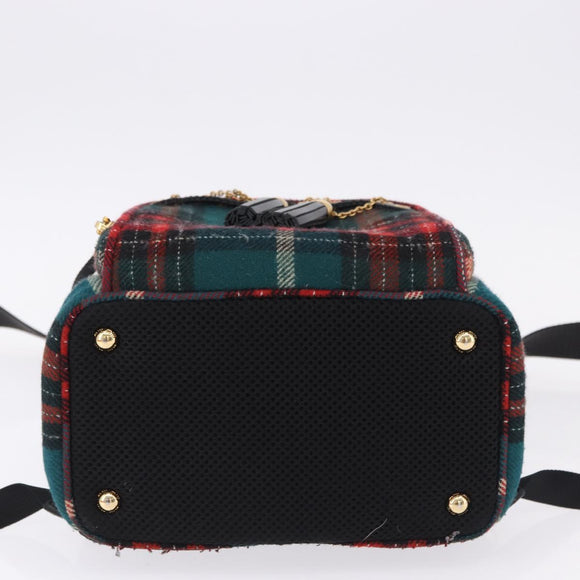 Miu Miu Backpack Wool Leather Red Green Gold Auth 196641M