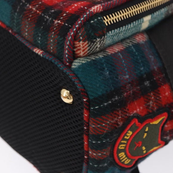 Miu Miu Backpack Wool Leather Red Green Gold Auth 196641M