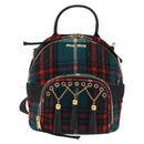 Miu Miu Backpack Wool Leather Red Green Gold Auth 196641M-13