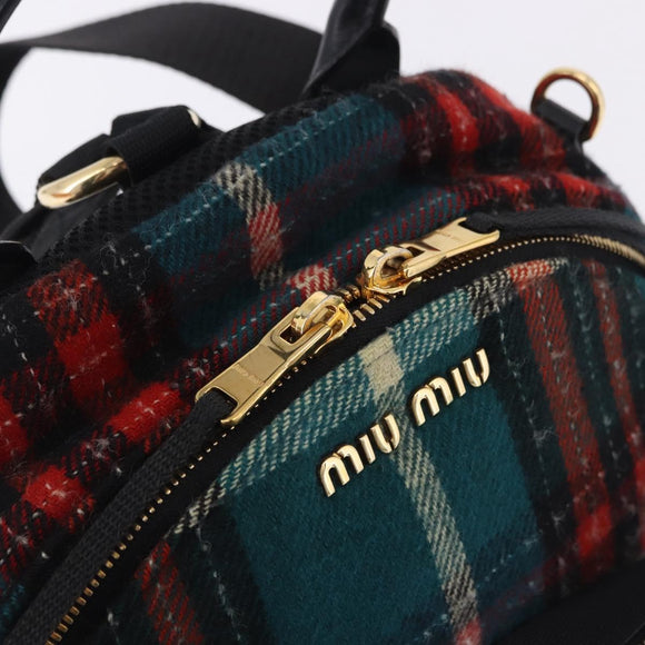 Miu Miu Backpack Wool Leather Red Green Gold Auth 196641M