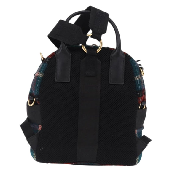 Miu Miu Backpack Wool Leather Red Green Gold Auth 196641M