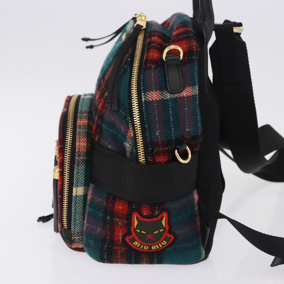Miu Miu Backpack Wool Leather Red Green Gold Auth 196641M