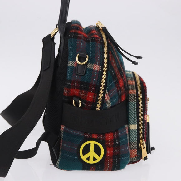 Miu Miu Backpack Wool Leather Red Green Gold Auth 196641M