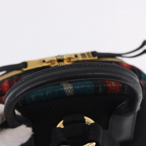 Miu Miu Backpack Wool Leather Red Green Gold Auth 196641M