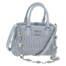 Miu Miu Nappa Crystal Hand Bag Leather 2way Light Blue Silver Auth 196642M-1