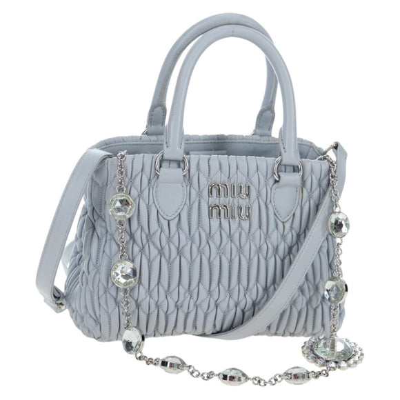Miu Miu Nappa Crystal Hand Bag Leather 2way Light Blue Silver Auth 196642M