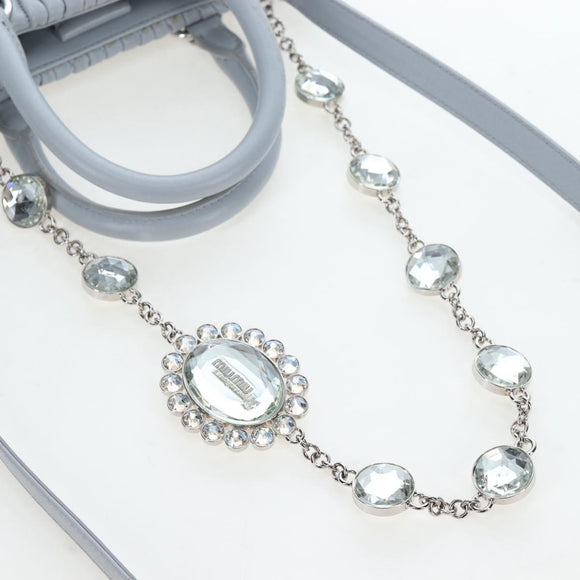 Miu Miu Nappa Crystal Hand Bag Leather 2way Light Blue Silver Auth 196642M