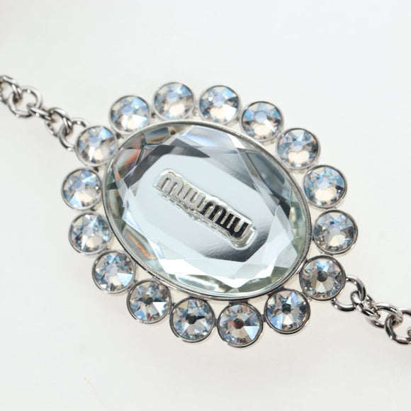 Miu Miu Nappa Crystal Hand Bag Leather 2way Light Blue Silver Auth 196642M