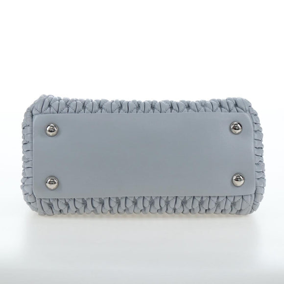 Miu Miu Nappa Crystal Hand Bag Leather 2way Light Blue Silver Auth 196642M
