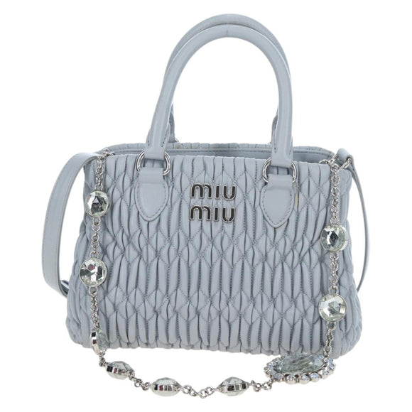 Miu Miu Nappa Crystal Hand Bag Leather 2way Light Blue Silver Auth 196642M