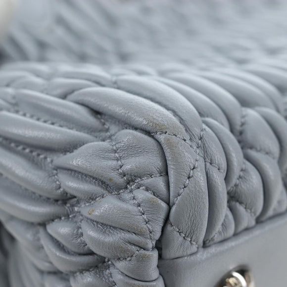 Miu Miu Nappa Crystal Hand Bag Leather 2way Light Blue Silver Auth 196642M