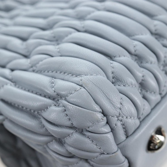Miu Miu Nappa Crystal Hand Bag Leather 2way Light Blue Silver Auth 196642M