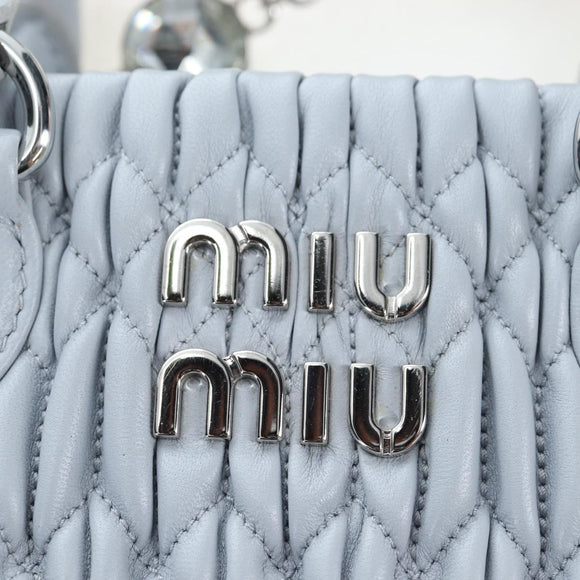 Miu Miu Nappa Crystal Hand Bag Leather 2way Light Blue Silver Auth 196642M