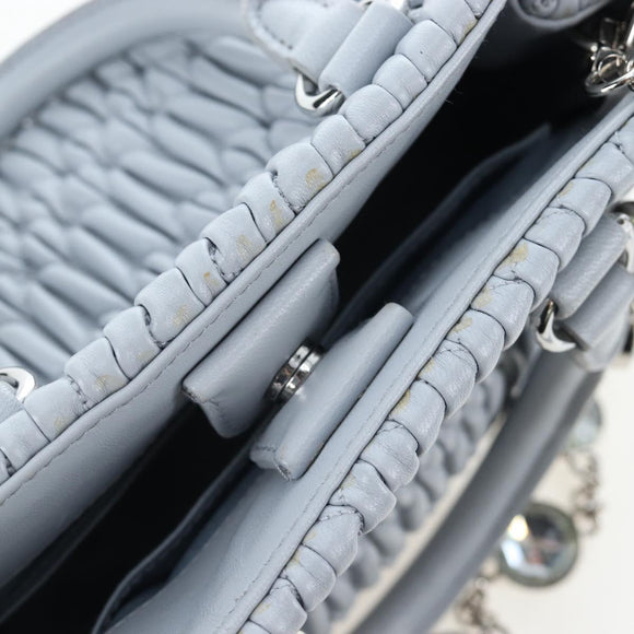 Miu Miu Nappa Crystal Hand Bag Leather 2way Light Blue Silver Auth 196642M