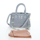 Miu Miu Nappa Crystal Hand Bag Leather 2way Light Blue Silver Auth 196642M-12