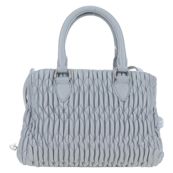 Miu Miu Nappa Crystal Hand Bag Leather 2way Light Blue Silver Auth 196642M