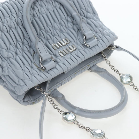Miu Miu Nappa Crystal Hand Bag Leather 2way Light Blue Silver Auth 196642M