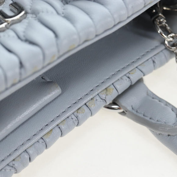 Miu Miu Nappa Crystal Hand Bag Leather 2way Light Blue Silver Auth 196642M