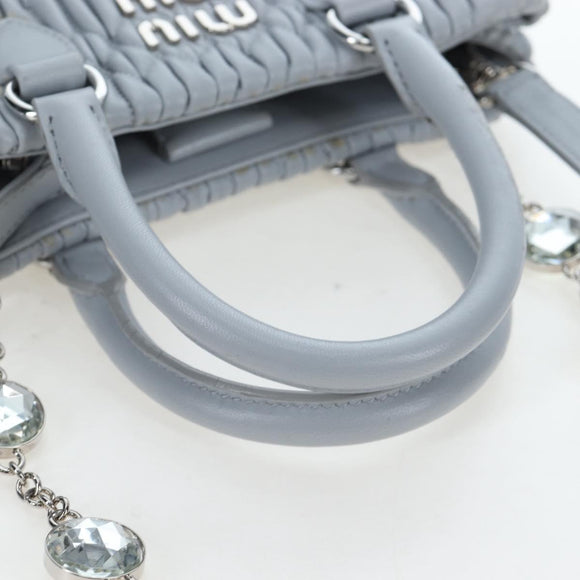 Miu Miu Nappa Crystal Hand Bag Leather 2way Light Blue Silver Auth 196642M