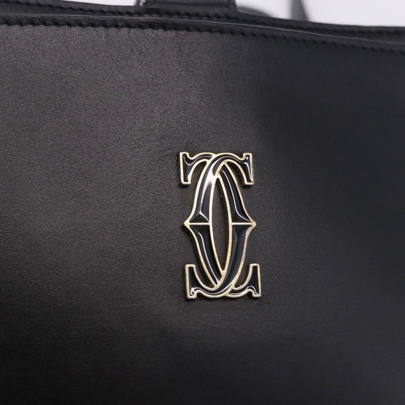 CARTIER C de Cartier Shoulder Bag Leather Black Gold Auth 196644V