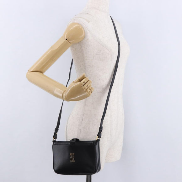 CARTIER C de Cartier Shoulder Bag Leather Black Gold Auth 196644V