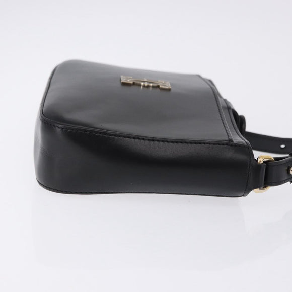 CARTIER C de Cartier Shoulder Bag Leather Black Gold Auth 196644V