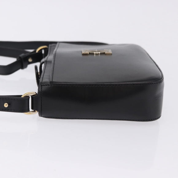 CARTIER C de Cartier Shoulder Bag Leather Black Gold Auth 196644V