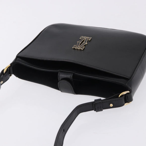 CARTIER C de Cartier Shoulder Bag Leather Black Gold Auth 196644V
