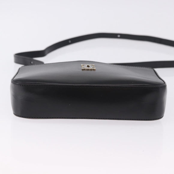 CARTIER C de Cartier Shoulder Bag Leather Black Gold Auth 196644V