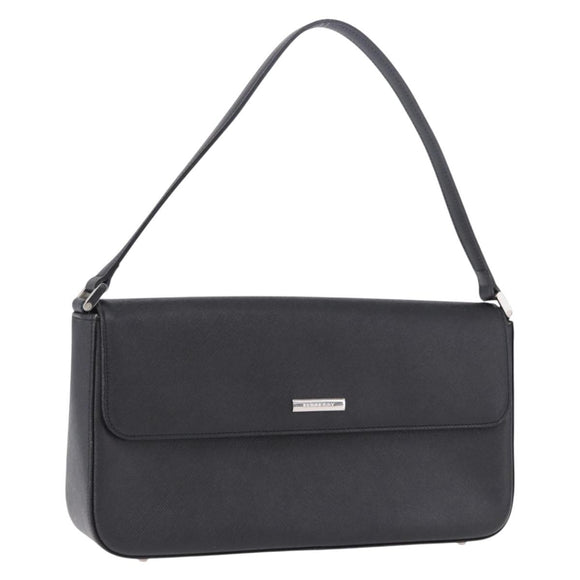BURBERRY Shoulder Bag Leather Black Silver Auth 196645A