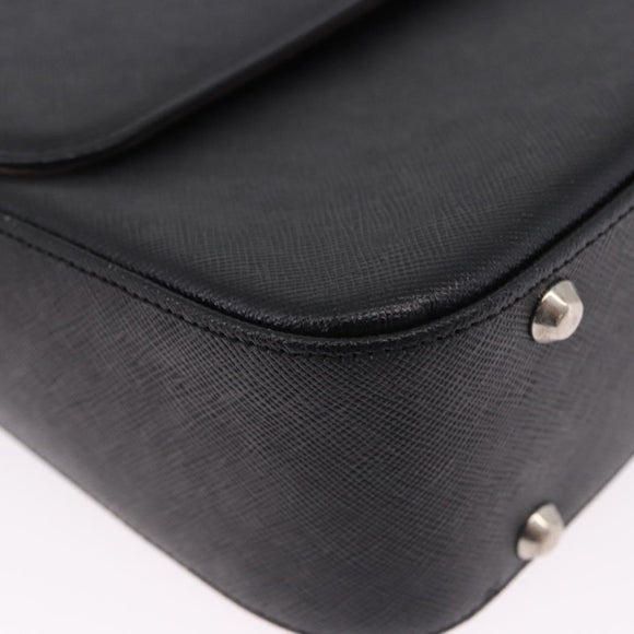 BURBERRY Shoulder Bag Leather Black Silver Auth 196645A