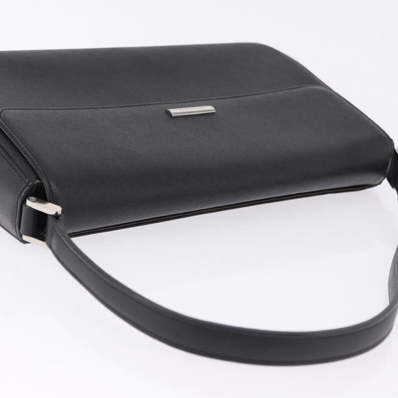 BURBERRY Shoulder Bag Leather Black Silver Auth 196645A