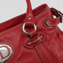 Christian Dior Hand Bag Leather Red Silver Auth 196646A-15