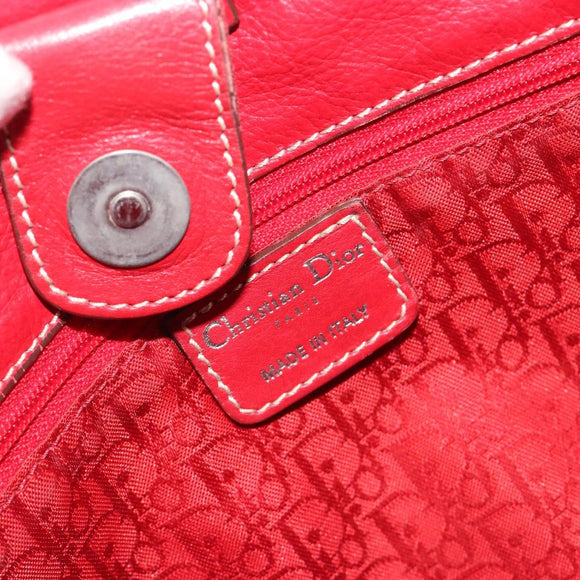 Christian Dior Hand Bag Leather Red Silver Auth 196646A