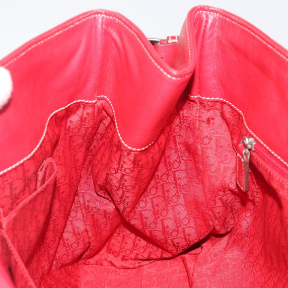 Christian Dior Hand Bag Leather Red Silver Auth 196646A