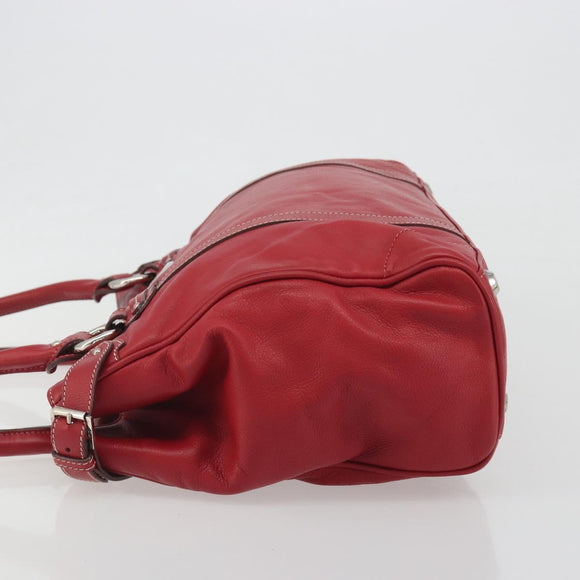 Christian Dior Hand Bag Leather Red Silver Auth 196646A