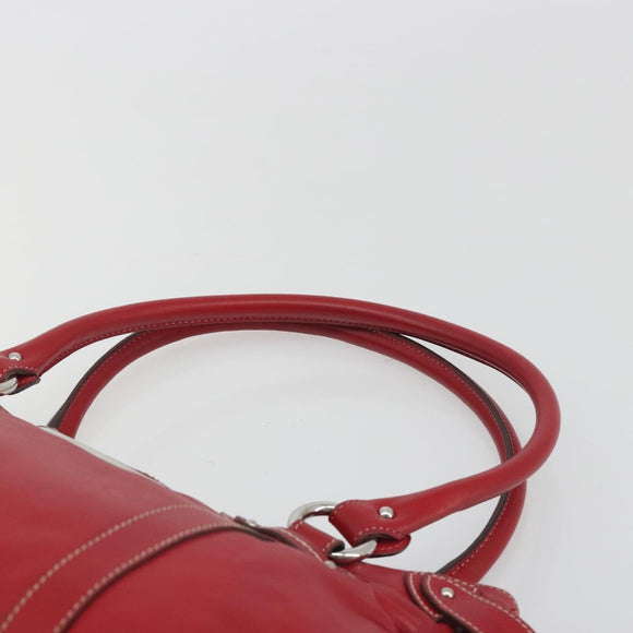 Christian Dior Hand Bag Leather Red Silver Auth 196646A
