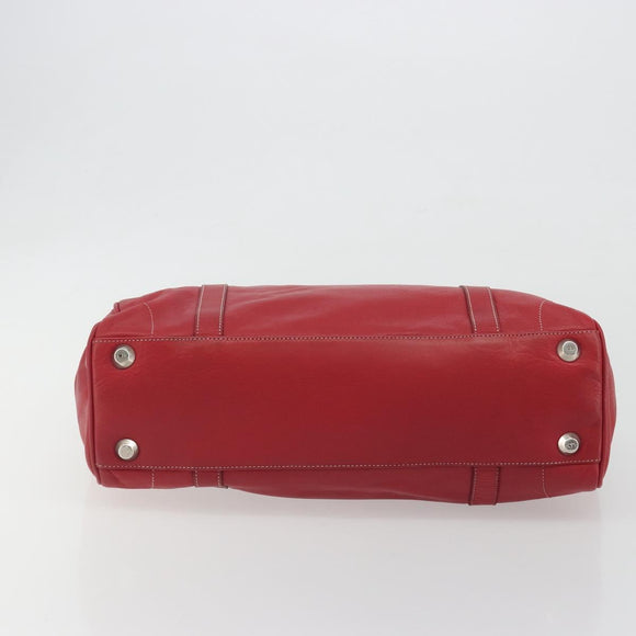 Christian Dior Hand Bag Leather Red Silver Auth 196646A