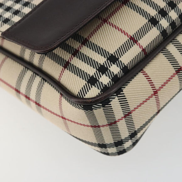 BURBERRY Nova Check Shoulder Bag Canvas Beige Silver Auth 196647A
