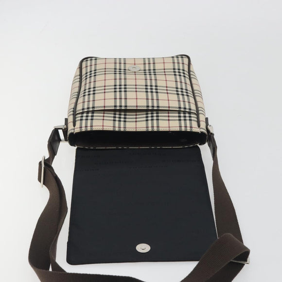 BURBERRY Nova Check Shoulder Bag Canvas Beige Silver Auth 196647A