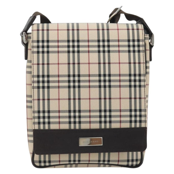BURBERRY Nova Check Shoulder Bag Canvas Beige Silver Auth 196647A
