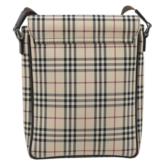 BURBERRY Nova Check Shoulder Bag Canvas Beige Silver Auth 196647A