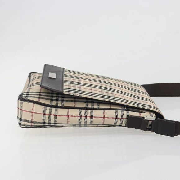 BURBERRY Nova Check Shoulder Bag Canvas Beige Silver Auth 196647A
