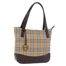 BURBERRY Nova Check Hand Bag Canvas Beige Gold Auth 196649A-1