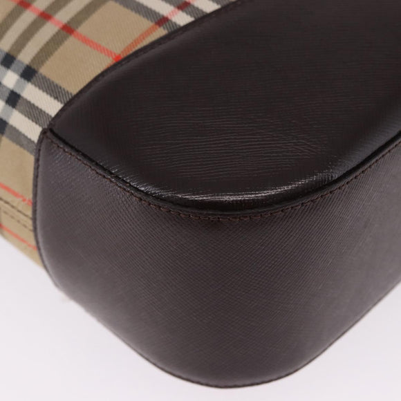 BURBERRY Nova Check Hand Bag Canvas Beige Gold Auth 196649A
