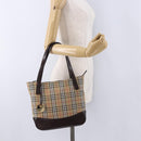 BURBERRY Nova Check Hand Bag Canvas Beige Gold Auth 196649A-23