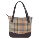 BURBERRY Nova Check Hand Bag Canvas Beige Gold Auth 196649A-3