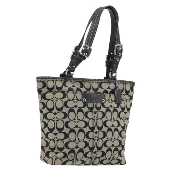 Coach Hand Bag Canvas Black Silver Auth 196652A