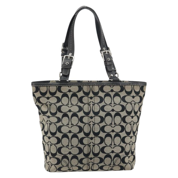 Coach Hand Bag Canvas Black Silver Auth 196652A