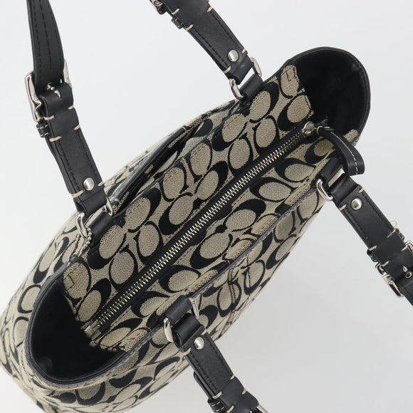 Coach Hand Bag Canvas Black Silver Auth 196652A